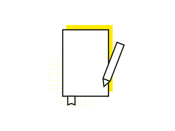 Buch und Bleistift als Icon für Designstrategie